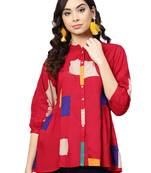Shree Women Red Rayon  Abstract Tunic