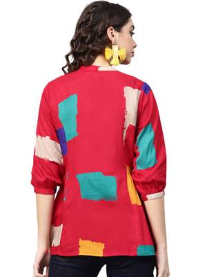 Shree Women Red Rayon  Abstract Tunic 2