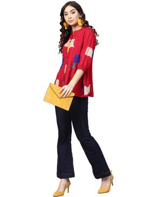 Shree Women Red Rayon  Abstract Tunic 3