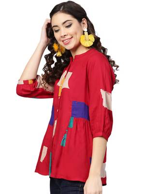Shree Women Red Rayon  Abstract Tunic 4