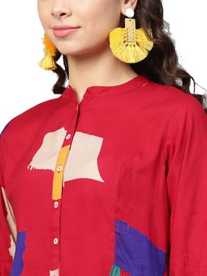 Shree Women Red Rayon  Abstract Tunic 5