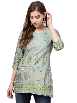 Shree Women Dusty Blue Cotton Printed Tunic 1