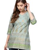Shree Women Dusty Blue Cotton Printed Tunic