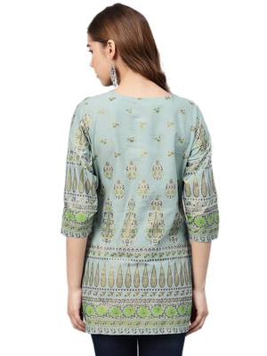 Shree Women Dusty Blue Cotton Printed Tunic 2