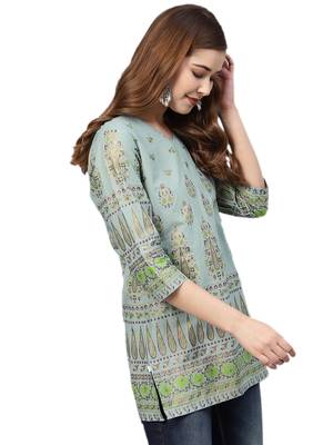 Shree Women Dusty Blue Cotton Printed Tunic 3