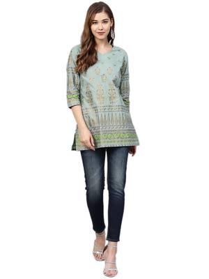 Shree Women Dusty Blue Cotton Printed Tunic 4
