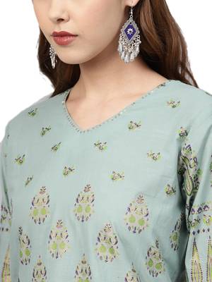 Shree Women Dusty Blue Cotton Printed Tunic 5
