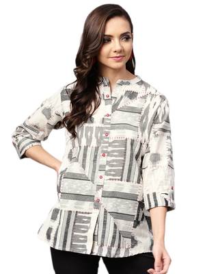 Shree Women Off-White & Black Cotton Abstract Tunic 1