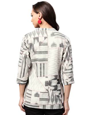 Shree Women Off-White & Black Cotton Abstract Tunic 2