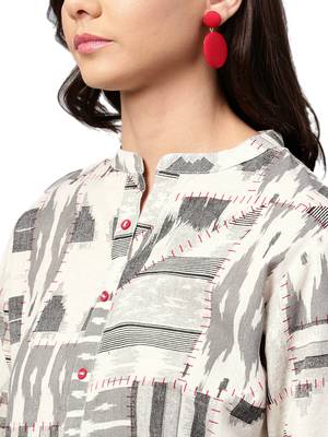 Shree Women Off-White & Black Cotton Abstract Tunic 5