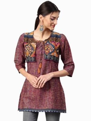 Shree Women Wine & Multi Rayon Printed Tunic 1
