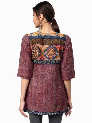 Shree Women Wine & Multi Rayon Printed Tunic 2