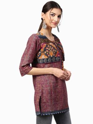 Shree Women Wine & Multi Rayon Printed Tunic 3