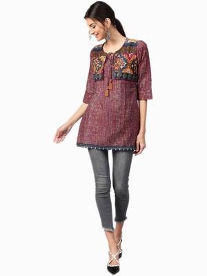 Shree Women Wine & Multi Rayon Printed Tunic 4