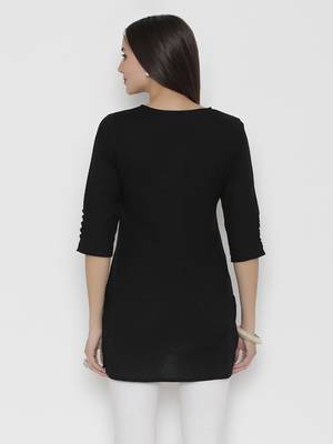 Shree Women Black Cotton Solid Tunic 2
