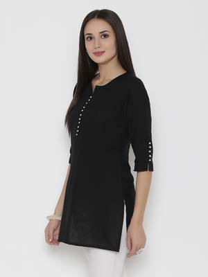 Shree Women Black Cotton Solid Tunic 3