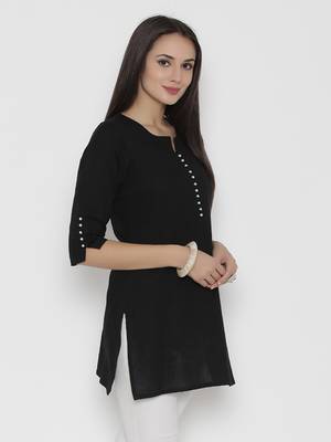 Shree Women Black Cotton Solid Tunic 4