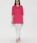 Shree Women Fuchsia Cotton Solid Tunic