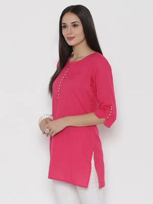 Shree Women Fuchsia Cotton Solid Tunic 3