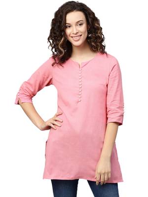 Shree Women Light Pink Flex Cotton Solid Tunic 1
