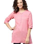 Shree Women Light Pink Flex Cotton Solid Tunic