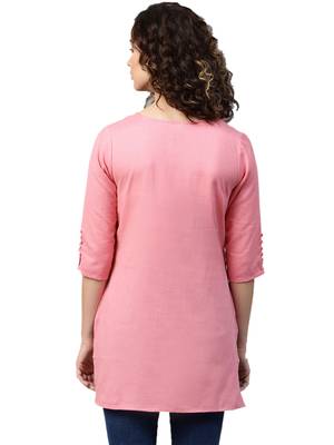 Shree Women Light Pink Flex Cotton Solid Tunic 2