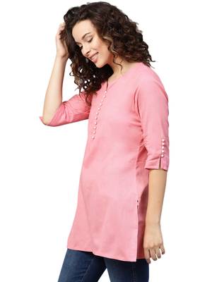 Shree Women Light Pink Flex Cotton Solid Tunic 3