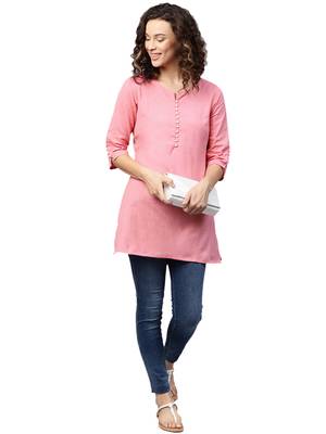 Shree Women Light Pink Flex Cotton Solid Tunic 4
