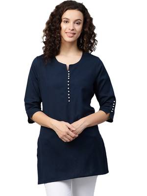 Shree Women Navy Flex Cotton Solid Tunic 1