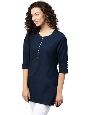Shree Women Navy Flex Cotton Solid Tunic 3