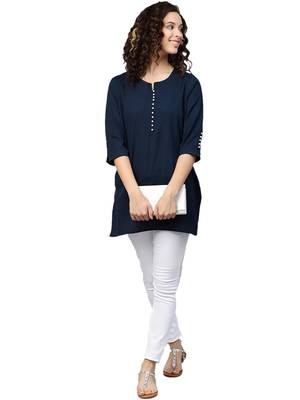 Shree Women Navy Flex Cotton Solid Tunic 4