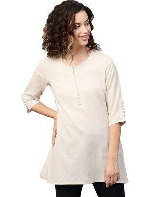 Shree Women Off-White Flex Cotton Solid Tunic 1