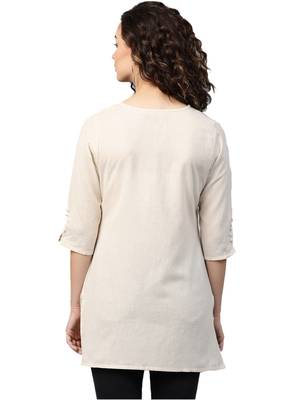 Shree Women Off-White Flex Cotton Solid Tunic 2
