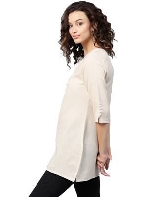 Shree Women Off-White Flex Cotton Solid Tunic 3