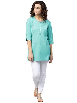 Shree Women Rama Green Flex Cotton Solid Tunic 4