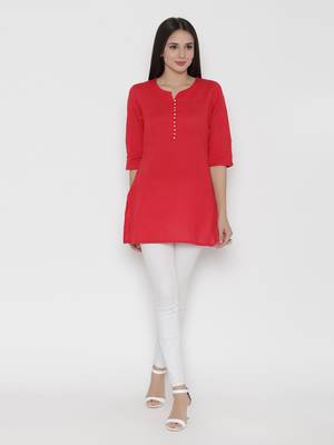 Shree Women Red Cotton Solid Tunic 1
