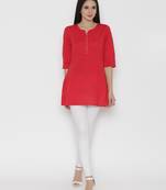 Shree Women Red Cotton Solid Tunic