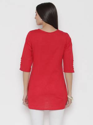 Shree Women Red Cotton Solid Tunic 2
