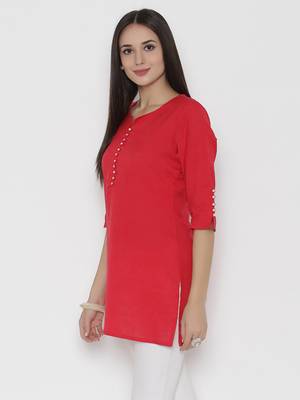 Shree Women Red Cotton Solid Tunic 3