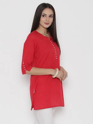 Shree Women Red Cotton Solid Tunic 4