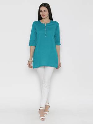 Shree Women Teal Cotton Solid Tunic 1