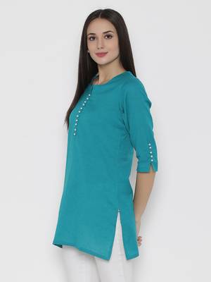 Shree Women Teal Cotton Solid Tunic 3