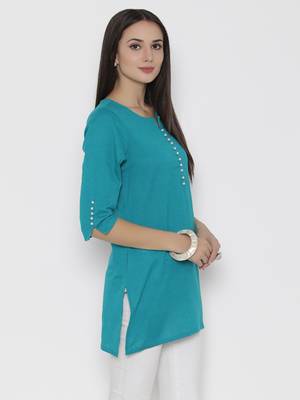 Shree Women Teal Cotton Solid Tunic 4