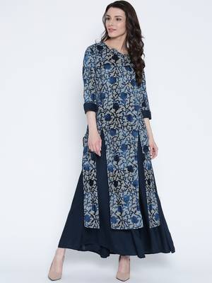 Shree Women Navy Rayon Embellished Kurta 1