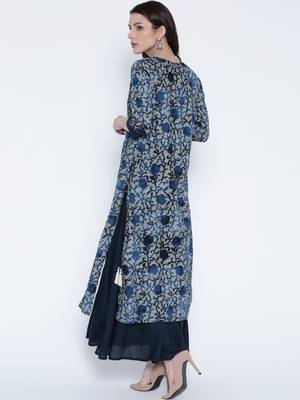 Shree Women Navy Rayon Embellished Kurta 2