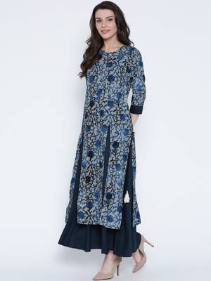 Shree Women Navy Rayon Embellished Kurta 4