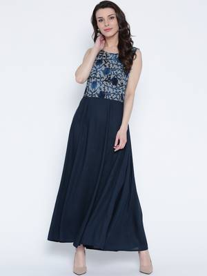 Shree Women Navy Rayon Embellished Kurta 5