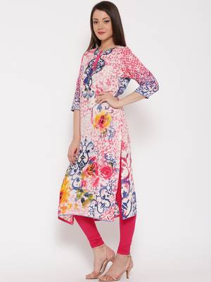 Shree Women Fushia & Blue Rayon Embellished Kurta 2