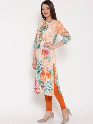 Shree Women Orange & Teal Rayon Embellished Kurta 2
