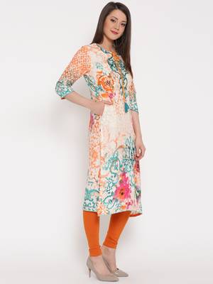 Shree Women Orange & Teal Rayon Embellished Kurta 3
